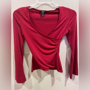Express Crimson Wrap-Front Long Sleeve Top